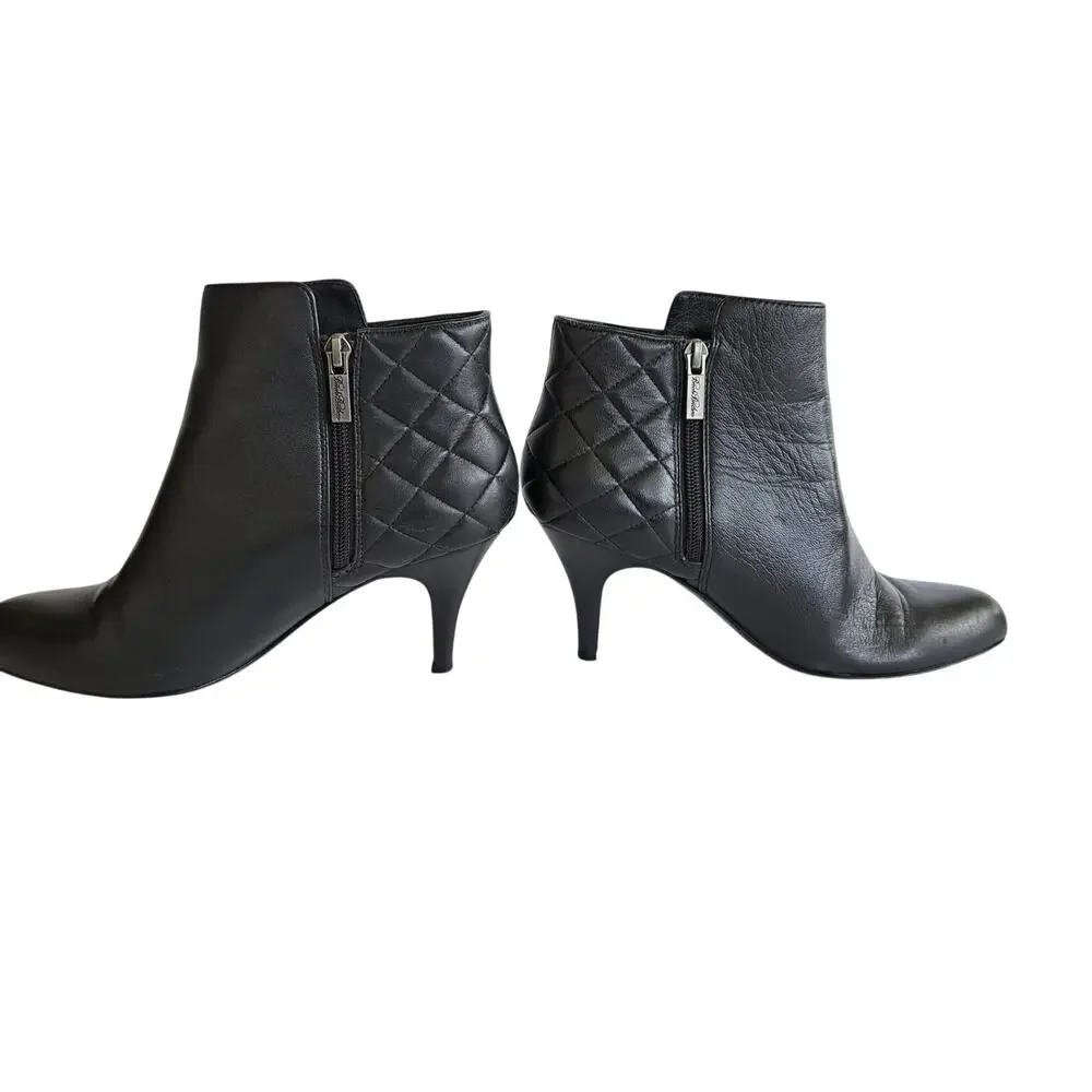 Brooks Brothers Black Leather Quilted Heels Ankle Boot 7.5 Bootie